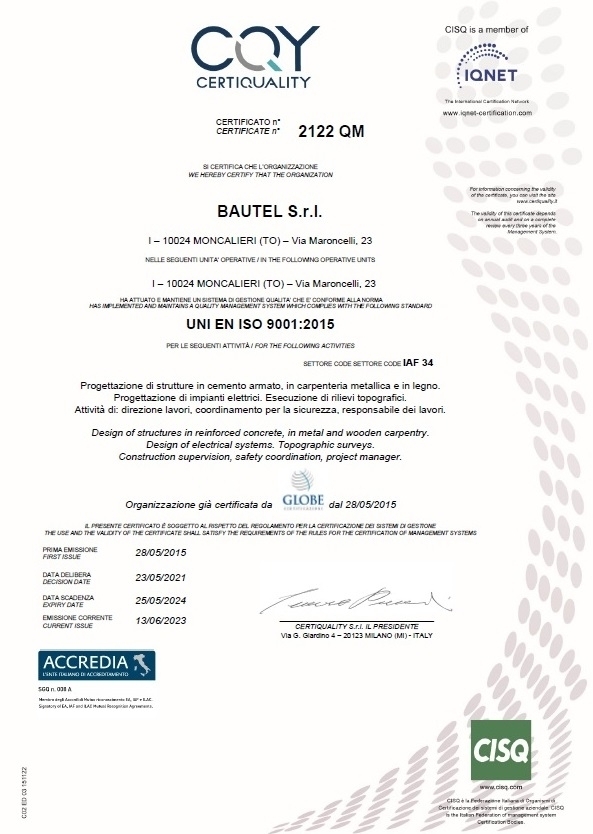 Certificazione ISO 9001 -    SOCIETA'  DI  INGEGNERIA
